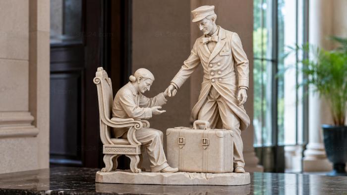 An officer with a briefcase and a passenger seated in a chair 3d STL model