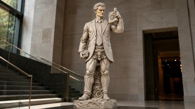 Statues of men Engineer statue with blueprints and gear 3d model