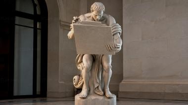 Statues of men Putti with a laptop and tablet - bas-relief sculpture 3d model