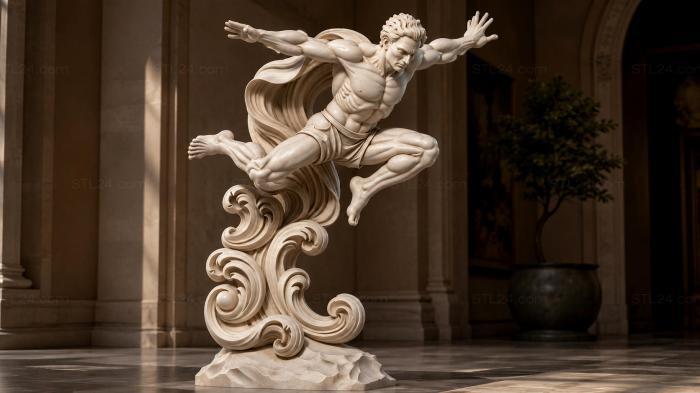 Flying angel with wavy wings on an ornamental stand 3d STL model