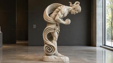 Statues of men Female figure with wavy hair and spiral base 3d model