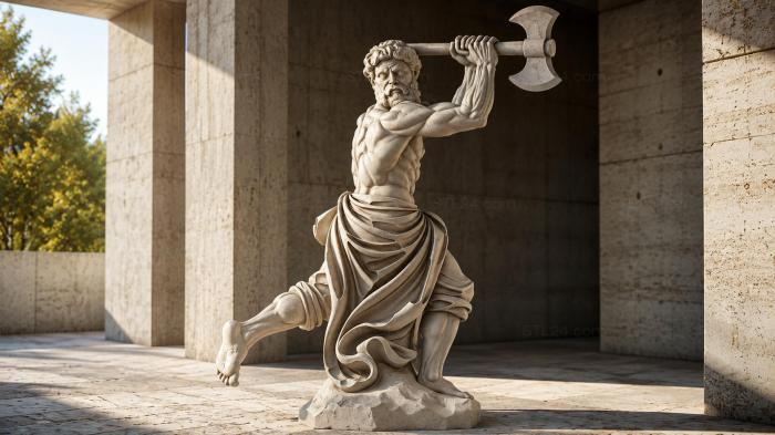 Muscular warrior with double axe classical sculpture 3d STL model