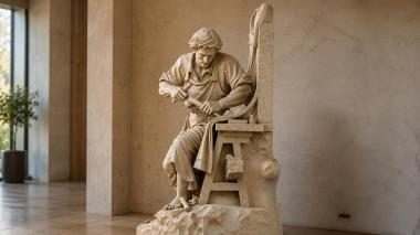 Statues of men A sculptor at work with a chisel on a stone block 3d model