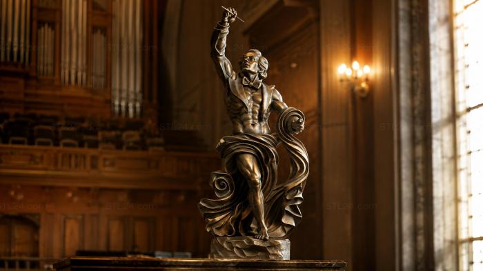 Male bust with swirls and an angel figurine 3d STL model