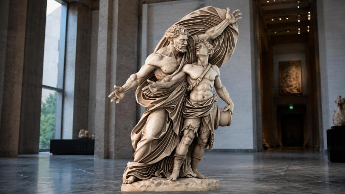 Angel with wings holding a baby bas-relief 3d STL model