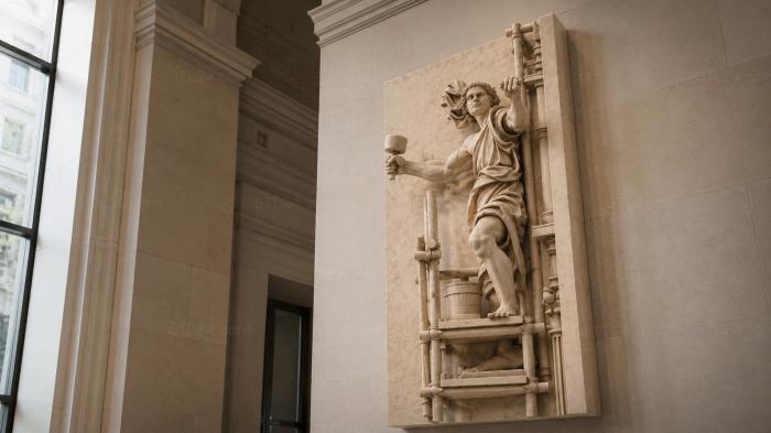Themis with a hammer and a scroll, architectural bas-relief 3d STL model