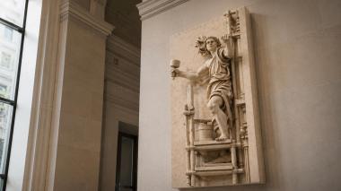 Statues of men Themis with a hammer and a scroll, architectural bas-relief 3d model