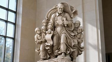 Statues of men Relief of a sage with his disciples and a scroll 3d model