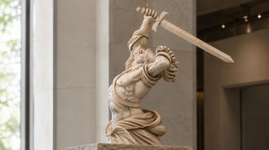 Statues of men Antique female figure with a sword and a lions head 3d model