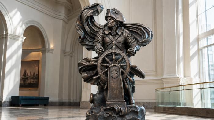 Sea captain at the helm with his cape flowing 3d STL model