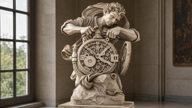 Statues of men Angel with a mechanical clock and gears 3d model