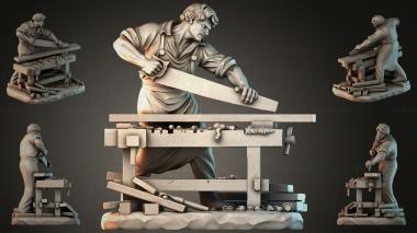 Statues of men (Carpenter with a plane at a workbench - figure of a craftsman, STKMJI_000864) 3D models for cnc