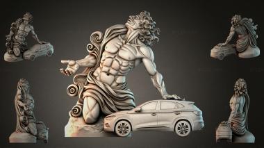 Statues of men (Muscular lion demon on a car with decorative swirls, STKMJI_000869) 3D models for cnc