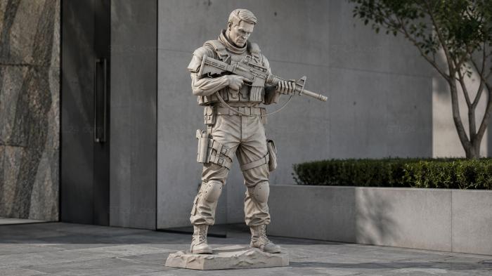 A soldier in combat gear with a rifle 3d STL model