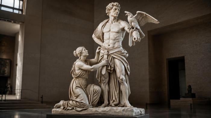 Winged angel with a woman in chainmail, classical relief 3d STL model