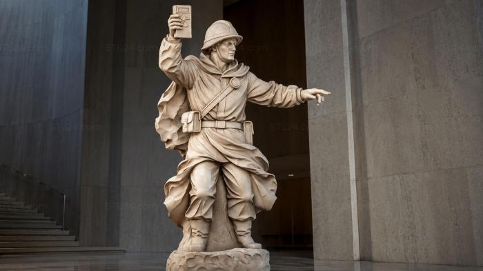 WWI soldier with document and rifle, relief sculpture 3d STL model