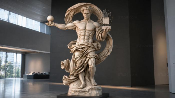 Male figure with flowing fabric and electronic processor 3d STL model