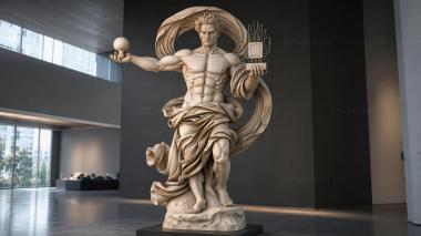 Statues of men Male figure with flowing fabric and electronic processor 3d model