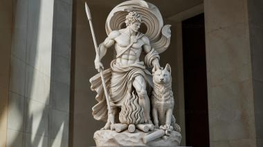 Statues of men Warrior with a Spear and a Wolf Statue 3d model