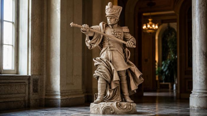 Russian officer in military uniform with a cane on a pedestal 3d STL model