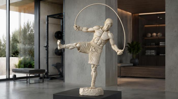 Muscular man with a jump rope in a boxing stance 3d STL model
