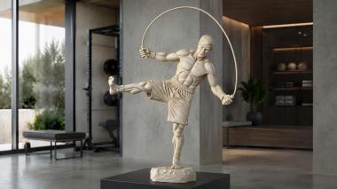 Statues of men Muscular man with a jump rope in a boxing stance 3d model