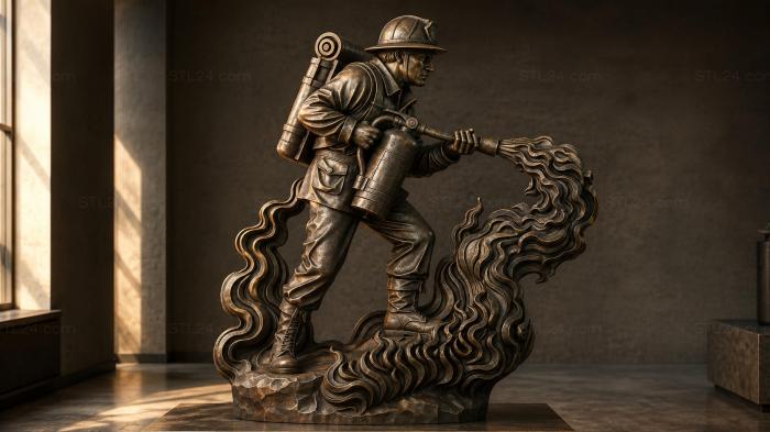 WWI soldier with rifle and backpack on wavy base 3d STL model