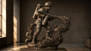 Statues of men WWI soldier with rifle and backpack on wavy base 3d model