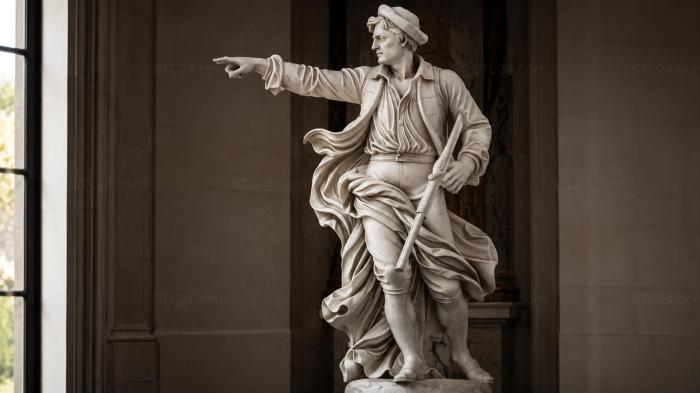 Statue of a revolutionary soldier with a rifle and flag 3d STL model
