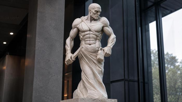 A muscular warrior with a sword in a fighting stance 3d STL model