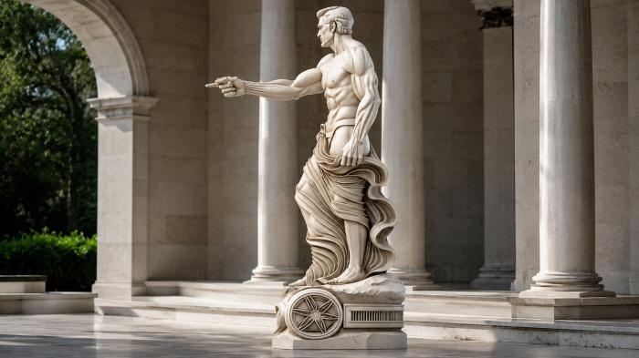 Draped male figure on a plinth with a wheel 3d STL model