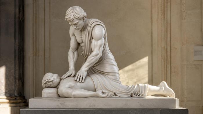 Classical sculpture of a woman with a child in a pose of sorrow 3d STL model