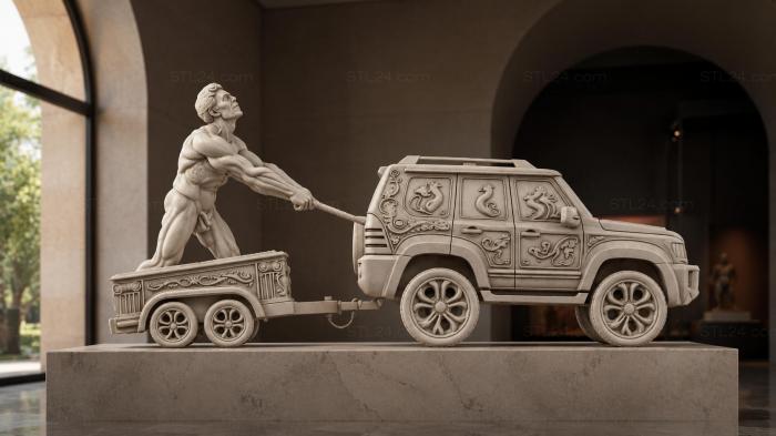 Sculptural composition with a jeep, a figure of Atlas, and putti on carts 3d STL model