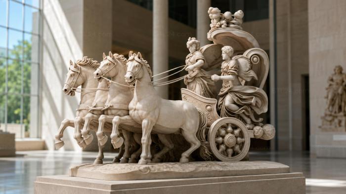 Chariot with four horses and angels 3d STL model