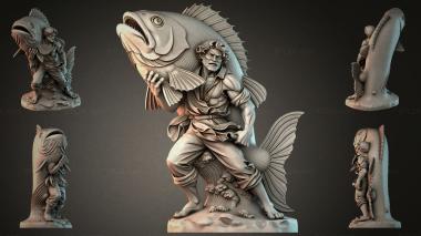Statues of men (An anthropomorphic sculpture of a fisherman with a large fish, STKMJI_000904) 3D models for cnc