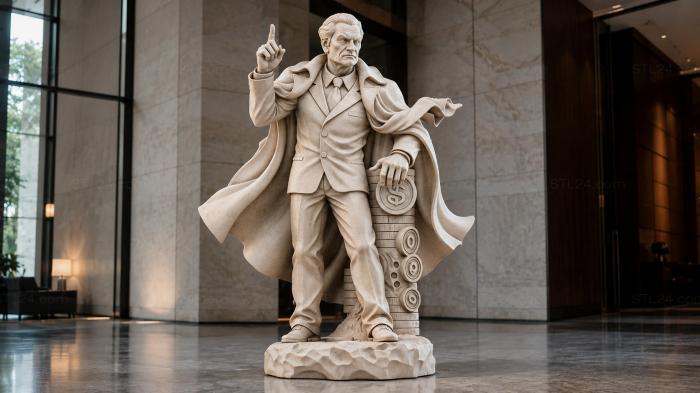 Statue of a man in a coat pointing on a pedestal 3d STL model