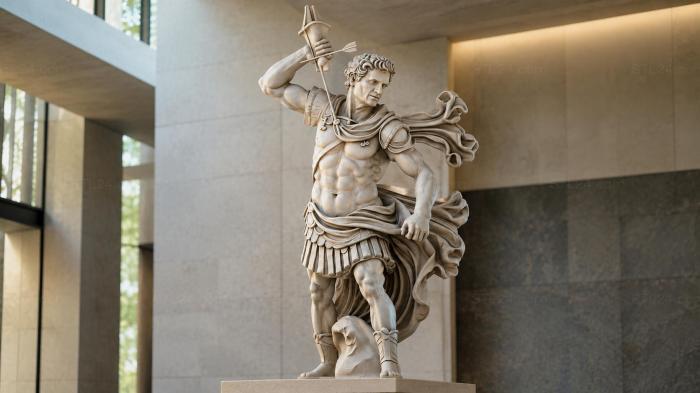 Roman legionary with spear and shield in a fighting pose 3d STL model
