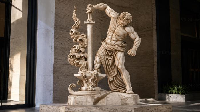 Figure of a muscular man with an ornamental sword and shield 3d STL model
