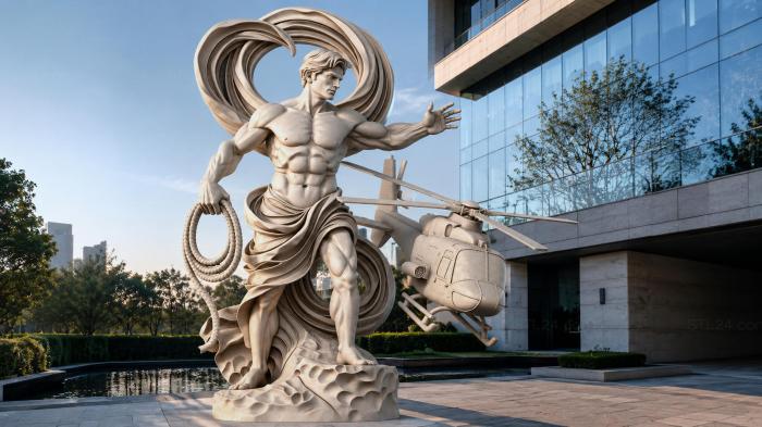 Athlete with a Rope and a Helicopter Bas-Relief 3d STL model