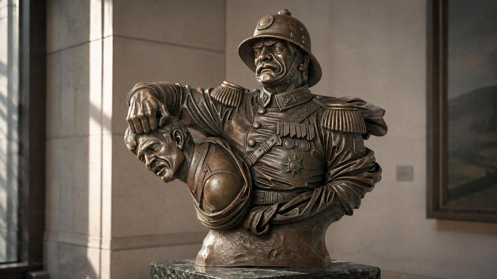 Bust of a German military officer wearing a helmet with medals 3d STL model