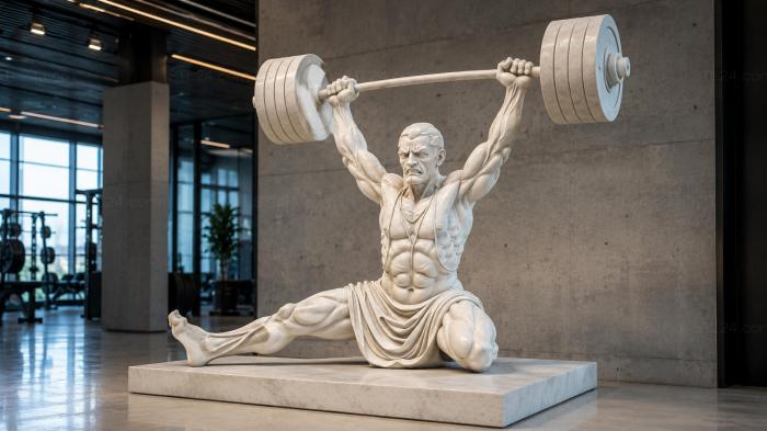 Athlete with a barbell bas-relief for CNC 3d STL model