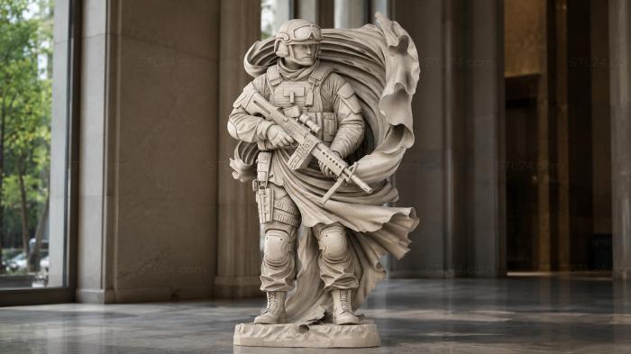 A combat soldier with a rifle and cloak 3d STL model