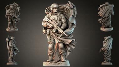 Statues of men (A combat soldier with a rifle and cloak, STKMJI_000920) 3D models for cnc