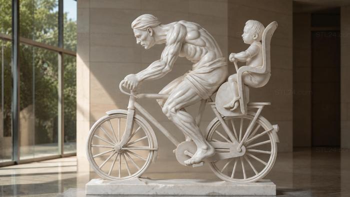 Cyclist with a passenger, relief sculpture 3d STL model