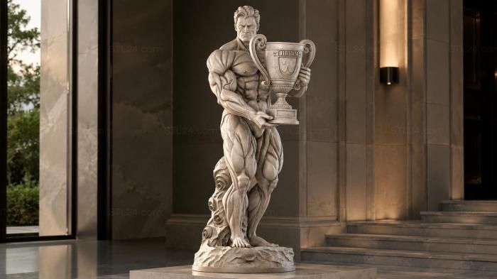 Muscular man with an antique vase and ornamental pedestal 3d STL model