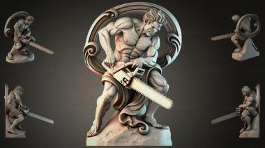 Statues of men (Muscular angel with a chainsaw and a round cartouche, STKMJI_000931) 3D models for cnc