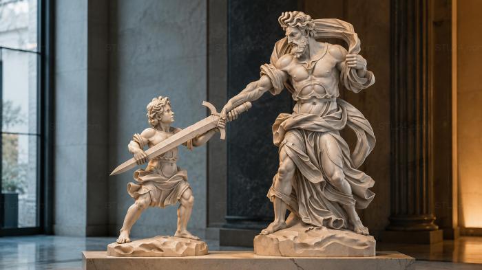 Classical figures of angels and putti with weapons and attributes - a set of carved bas-reliefs for CNC 3d STL model