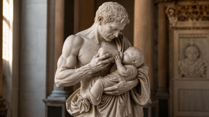 Atlas with Child, relief sculpture 3d STL model
