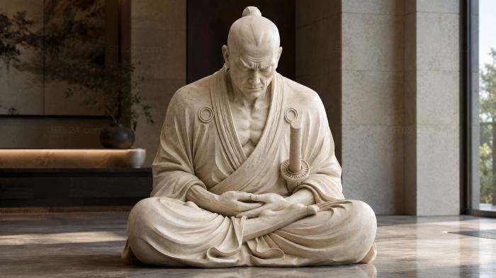 Buddhist monk in meditation, seated figurine 3d STL model