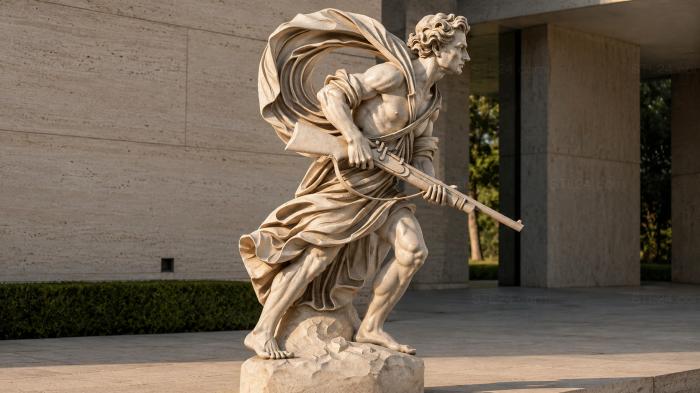 Winged female figure with a torch and fluttering fabric 3d STL model